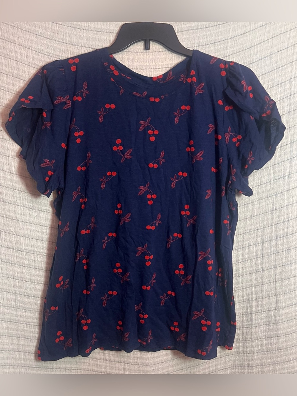 St. John's Bay Navy Top with Red Cherry Print